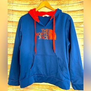 The north face men’s size L sweatshirt, blue, and orange